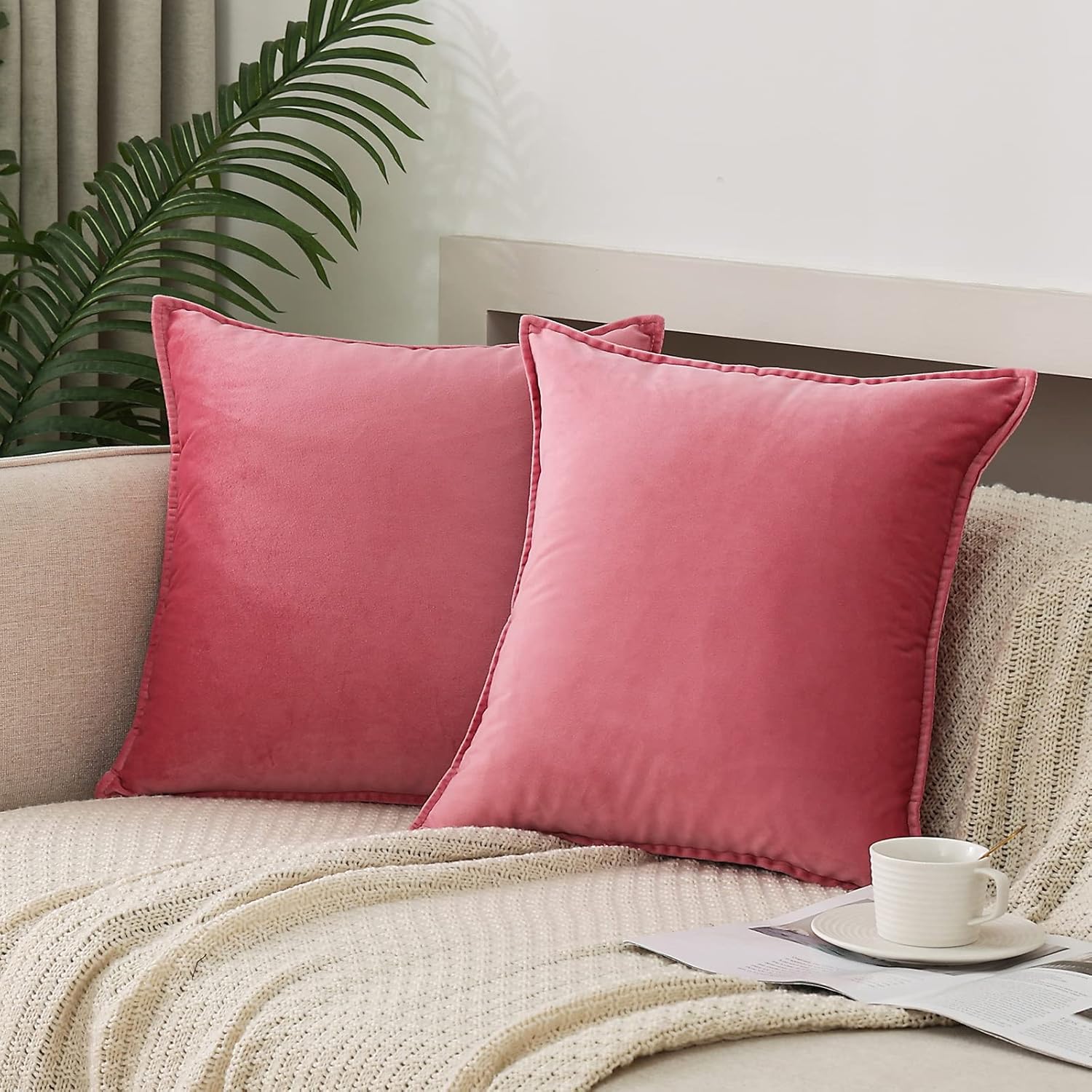 Throw Pillow Covers Pack of 2 Soft Decorative Square Cushion Covers for Couch