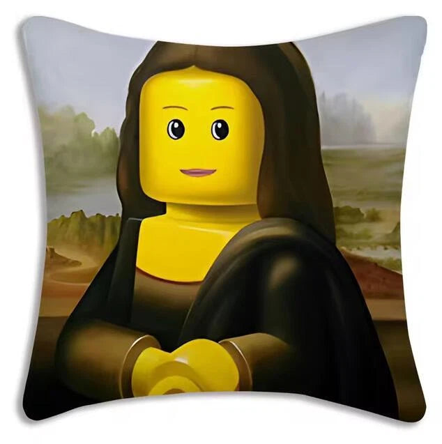 Mona Lisa Legos Pillow Covers Cartoon Sofa Decor Home Print Cute Cushion Cover