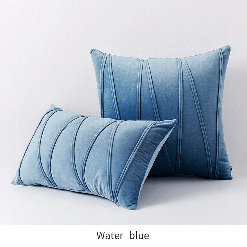 Velvet Plain Soft Cushion Cover Checks Throw Pillow Cases Sofa Home Decor