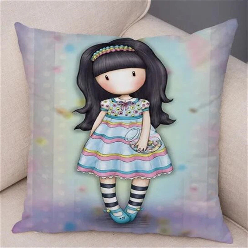 Cute Cartoon Little Girl Pillowcase Cushion Cover for Sofa Home Decor
