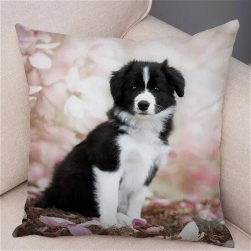 Cute Pet Animal Cushion Cover Collie for Sofa Car Decor Dog Print Pillow Case