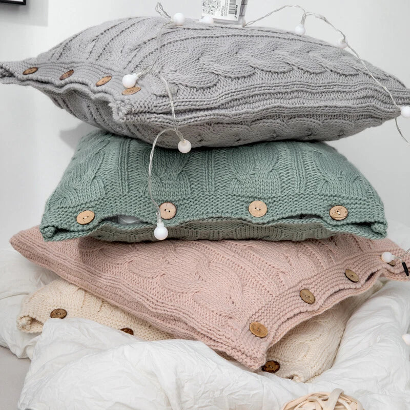 Knitted Cushion Cover Button Pillowcase Pillows Covers Sofa Throw Bed Home Decor
