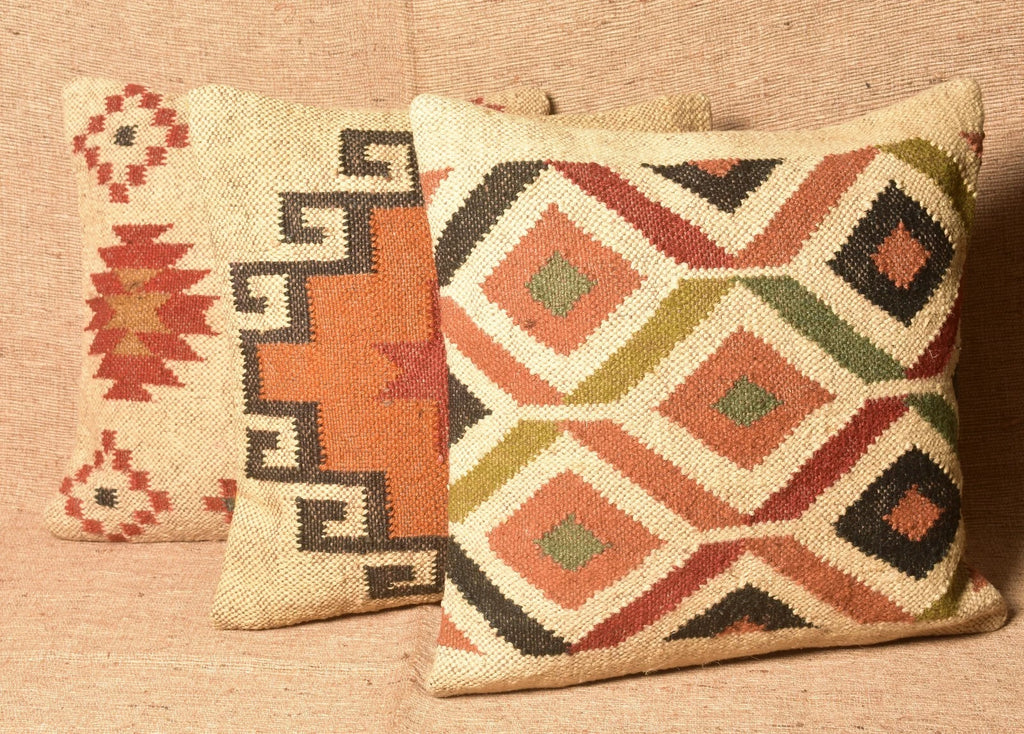 Handmade Jute Wool Kilim Cushion Cover Pillow Covers Pillow Case 45 Cm 3 Pcs