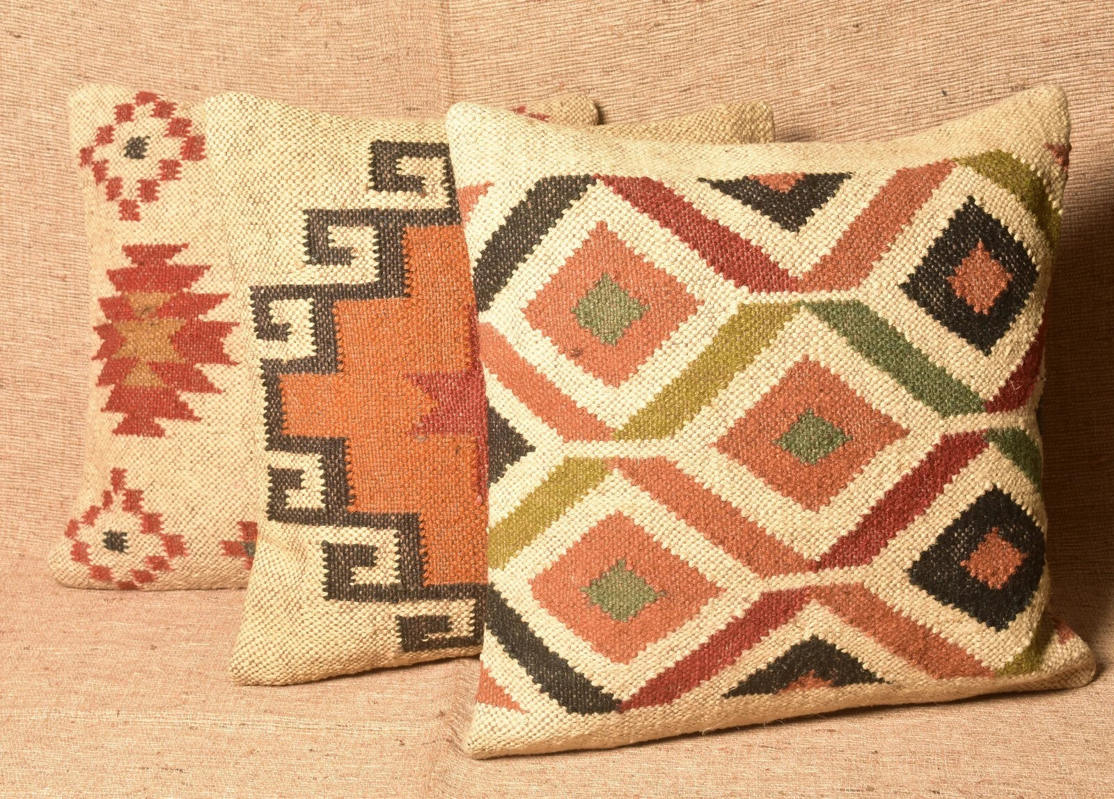 Handmade Jute Wool Kilim Cushion Cover Pillow Covers Pillow Case 45 Cm 3 Pcs