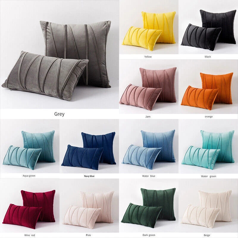 Velvet Plain Soft Cushion Cover Checks Throw Pillow Cases Sofa Home Decor