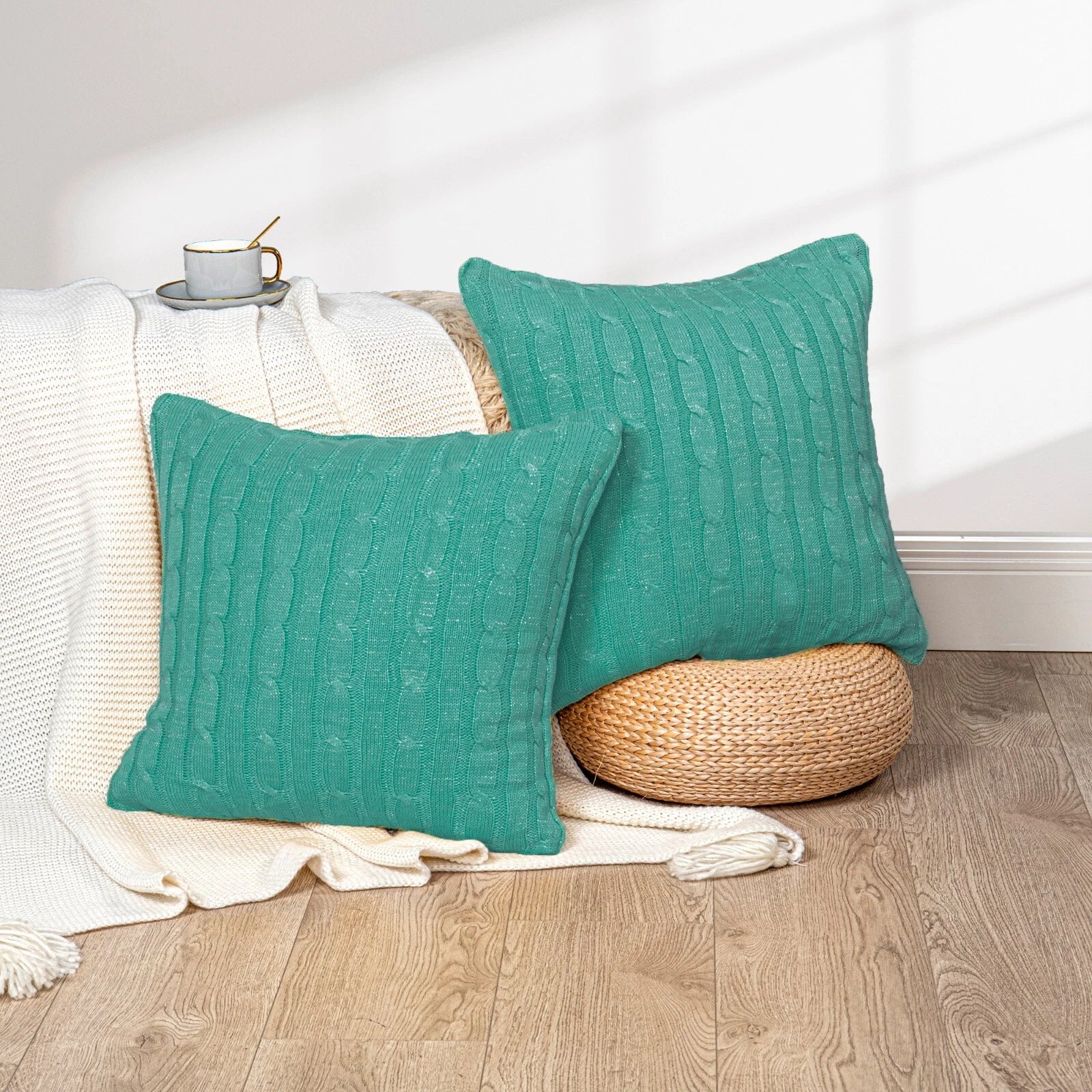 2x Cable Knit Decorative Throw Pillow Cover Square Warm Cushion Cover for Couch