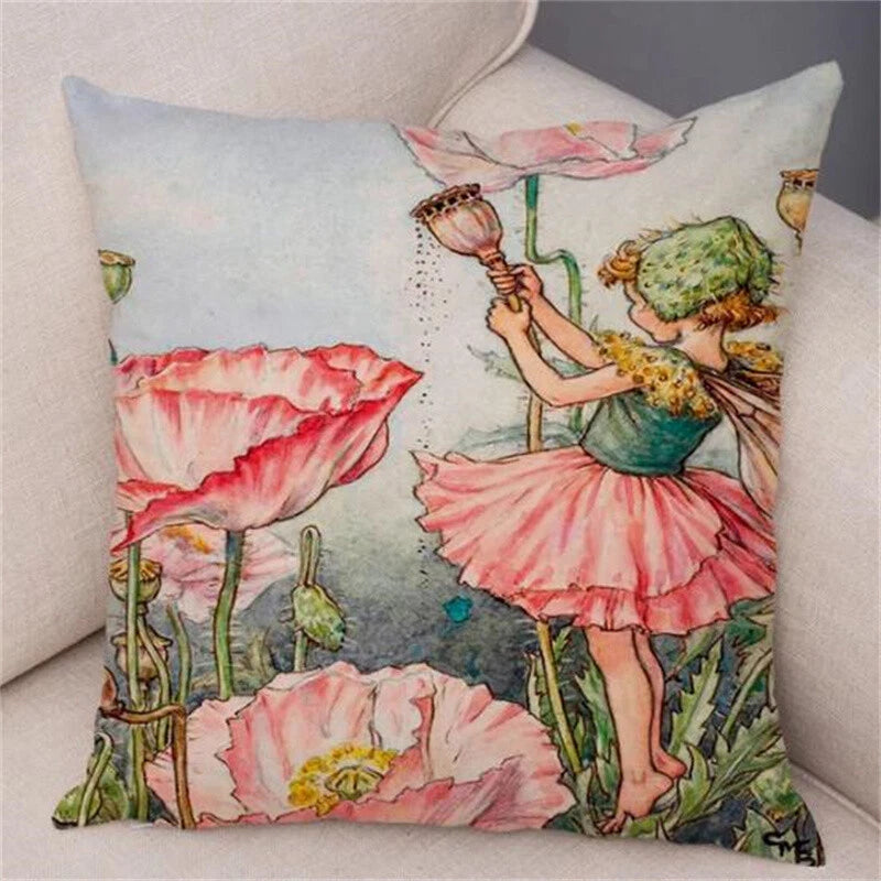 Vintage Cartoon Elves Cushion Cover Decor Pillow Case Short Plush for Sofa Home
