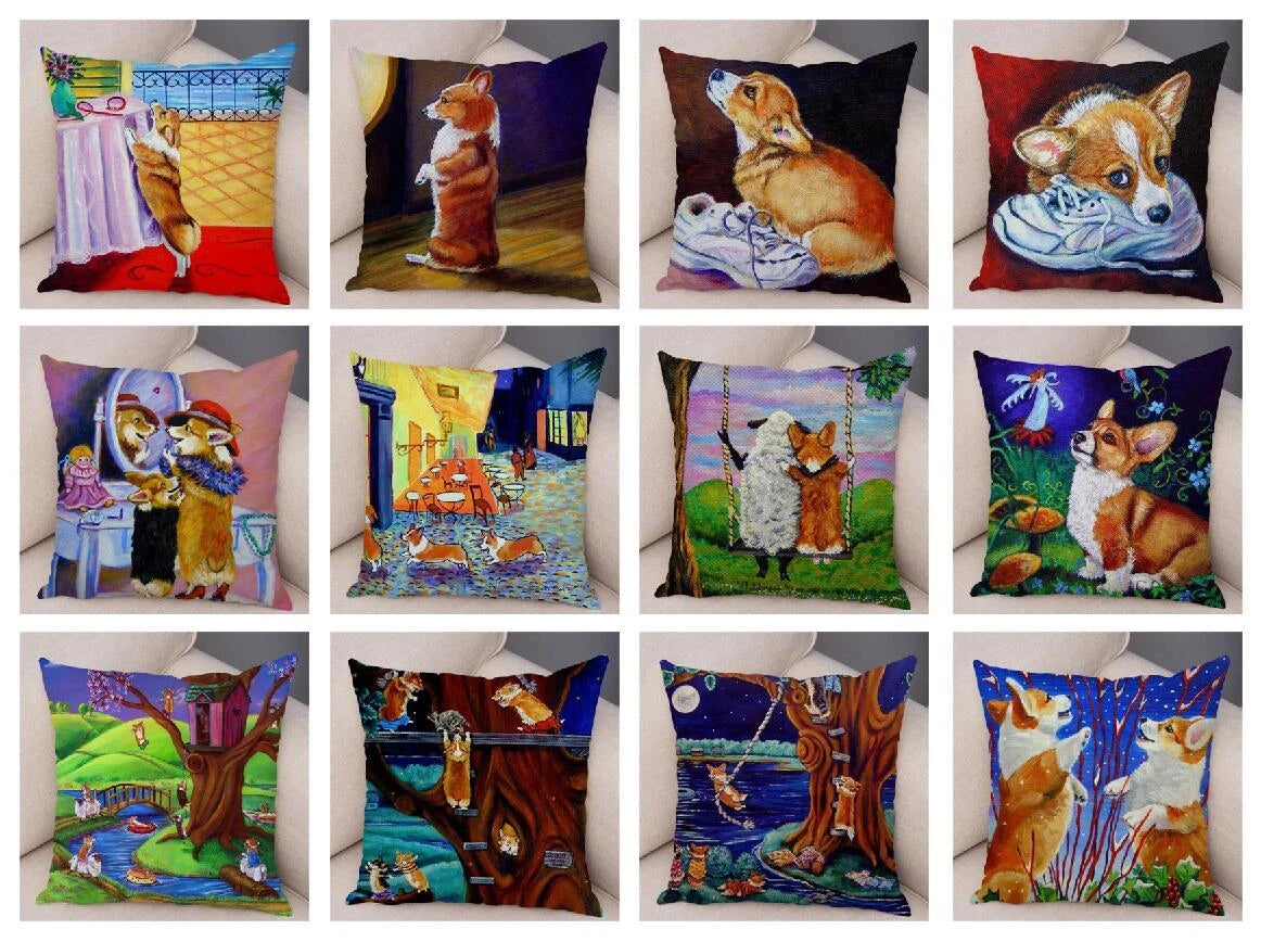 Short Plush Corgi Pembroke Cushion Cover for Sofa Room Decor Dog Pillowcase