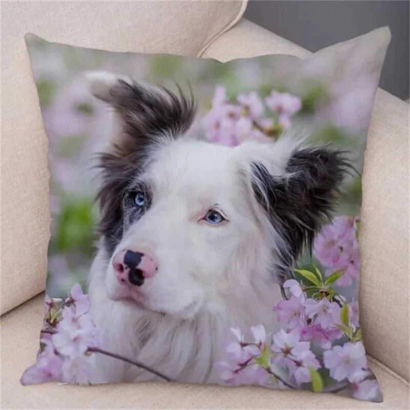 Cute Pet Animal Cushion Cover Border Collie for Sofa Decor Dog Print Pillow Case