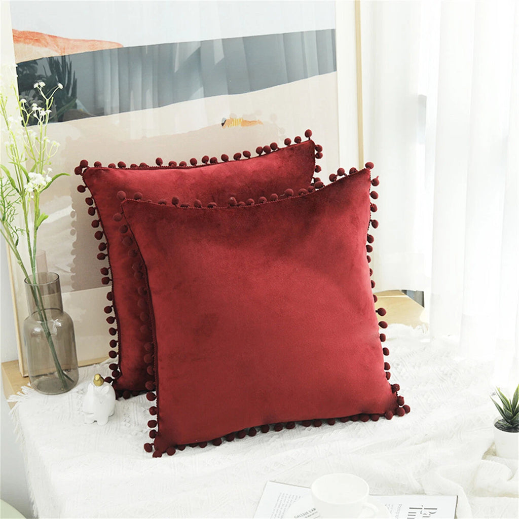 Pom Pom Velvet Cushion Covers Soft Throw Pillow Cases Sofa Car Bed Home Decor