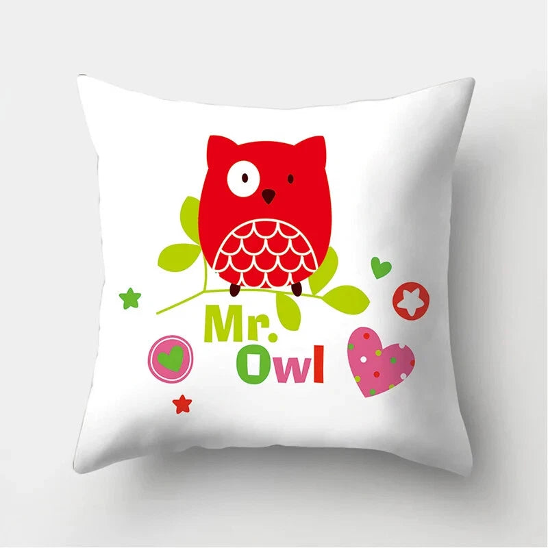 Decorative Sofa Bed Cushion Cover Owl Pattern Polyester Throw Pillow Pillowcase