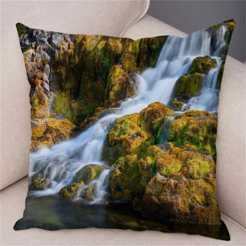 Waterfall Print Pillow Case for Home Sofa Decor Beautiful Scenery Cushion Cover