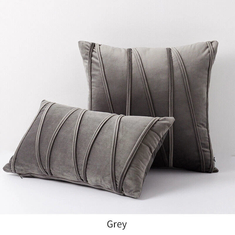Velvet Plain Soft Cushion Cover Checks Throw Pillow Cases Sofa Home Decor