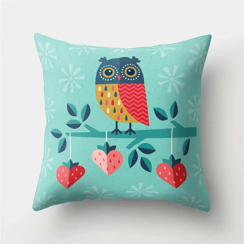 Decorative Sofa Bed Cushion Cover Owl Pattern Polyester Throw Pillow Pillowcase