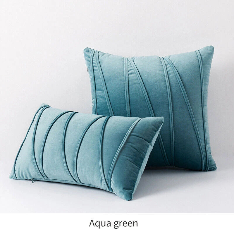 Velvet Plain Soft Cushion Cover Checks Throw Pillow Cases Sofa Home Decor