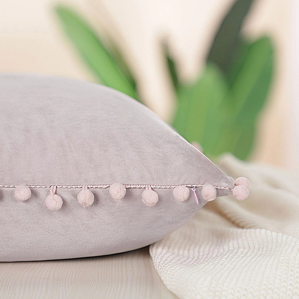 Velvet Pillow Cover with Pompoms for Sofa Bed 1PCS