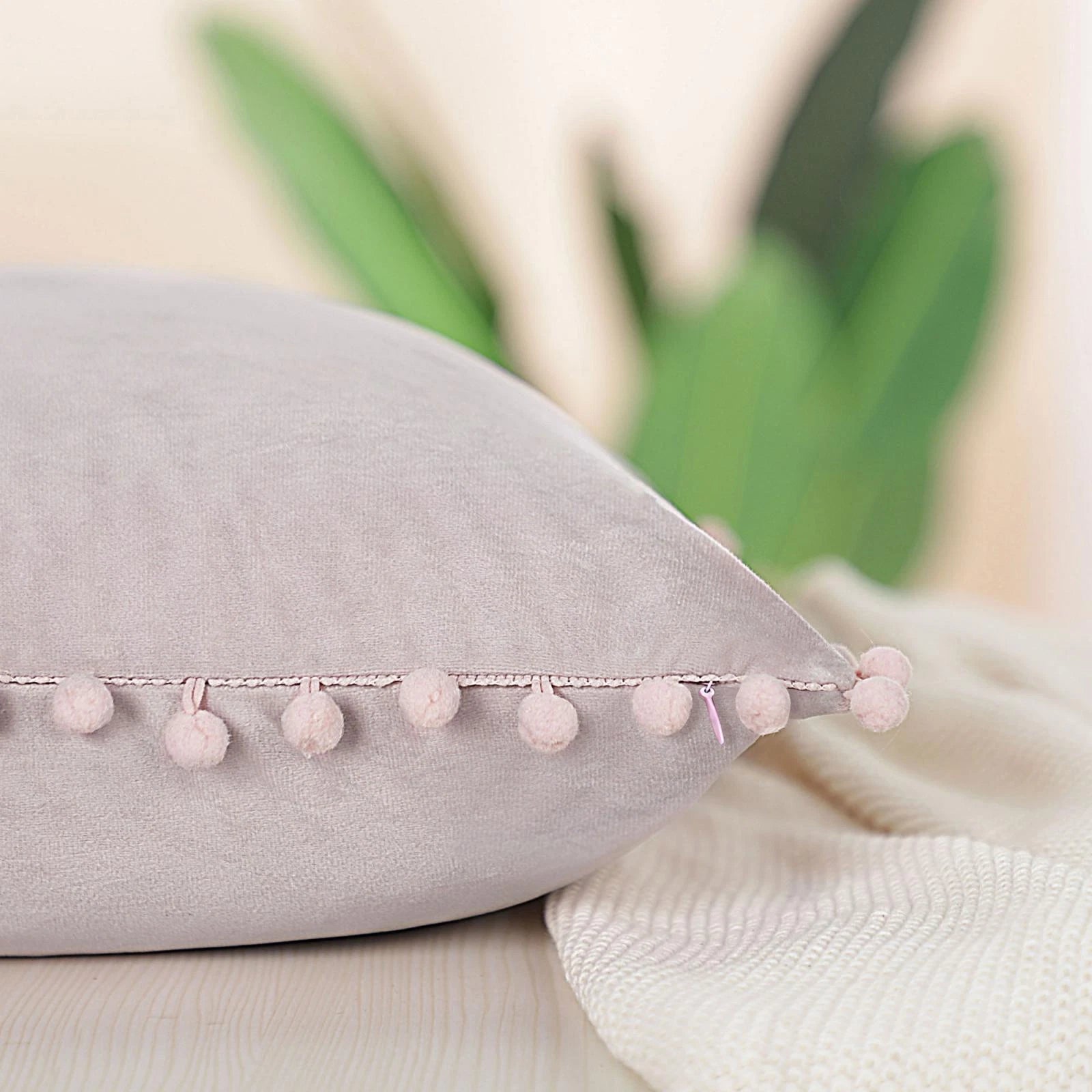 Velvet Pillow Cover with Pompoms for Sofa Bed 1PCS