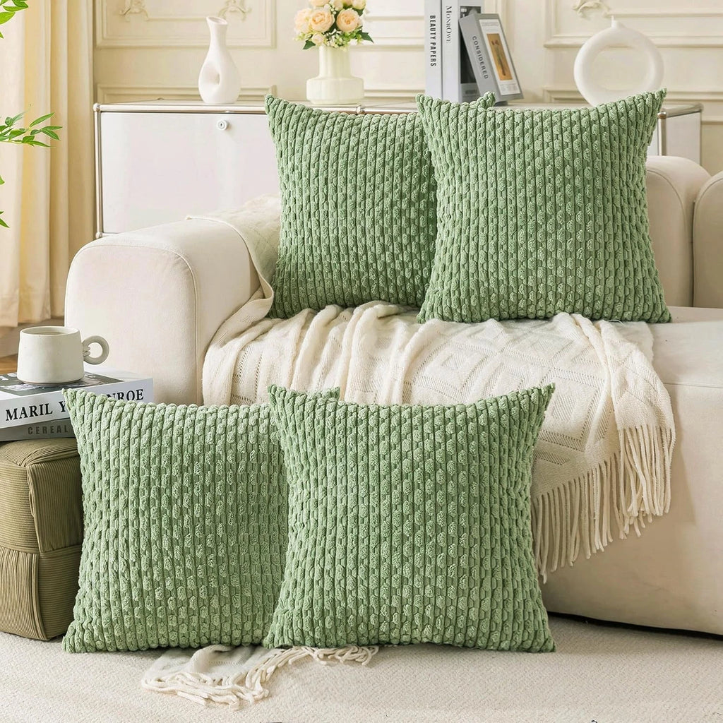 Cozoomy Set of 4 Neutral Decorative Throw Pillow Covers 18x18 Inch Corduroy Pill