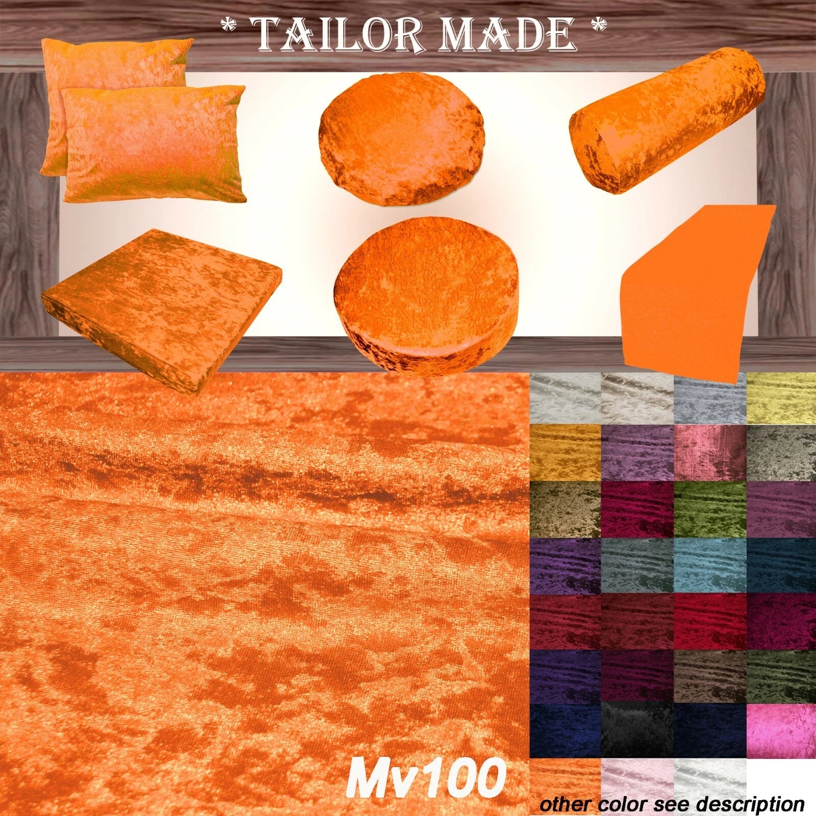Mv100 Orange Crush Velvet Sofa Seat Patio Bench Box Cushion Bolster Cover/Runner