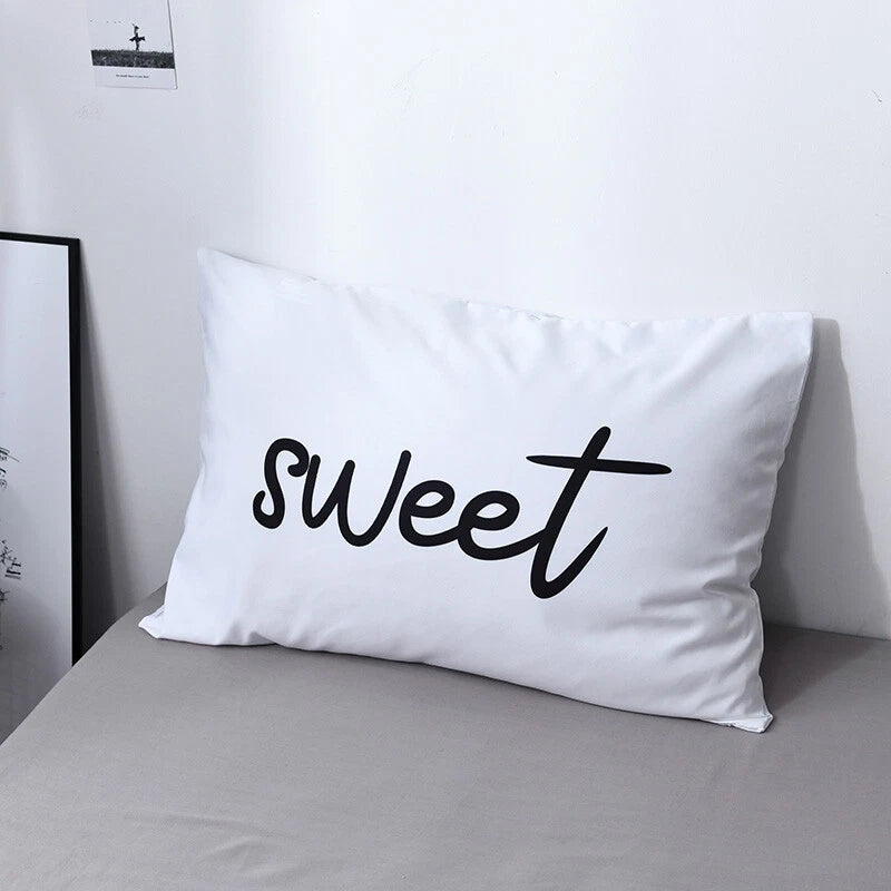 White Cushion Cover Letter Printed Pilow Case 2Pcs Pillowcase Bedroom Throw Sofa