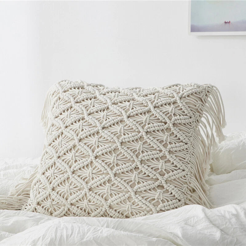 Handmade Woven Pillowcase Sofa Throw Cushion Cover Tassel Pillow Case Bedroom