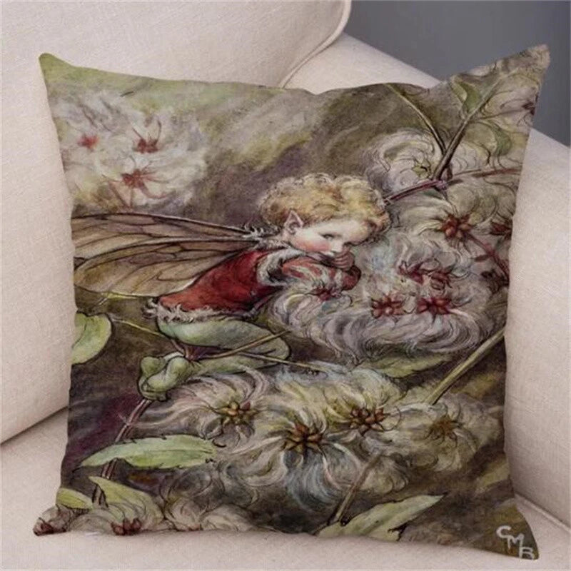 Vintage Cartoon Elves Cushion Cover Decor Pillow Case Short Plush for Sofa Home