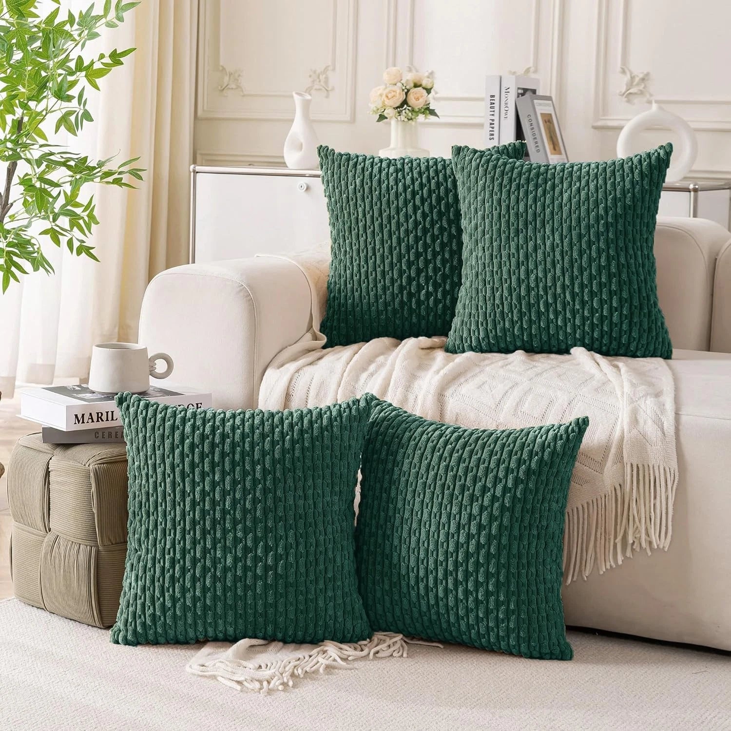 Cozoomy Set of 4 Neutral Decorative Throw Pillow Covers 18x18 Inch Corduroy Pill