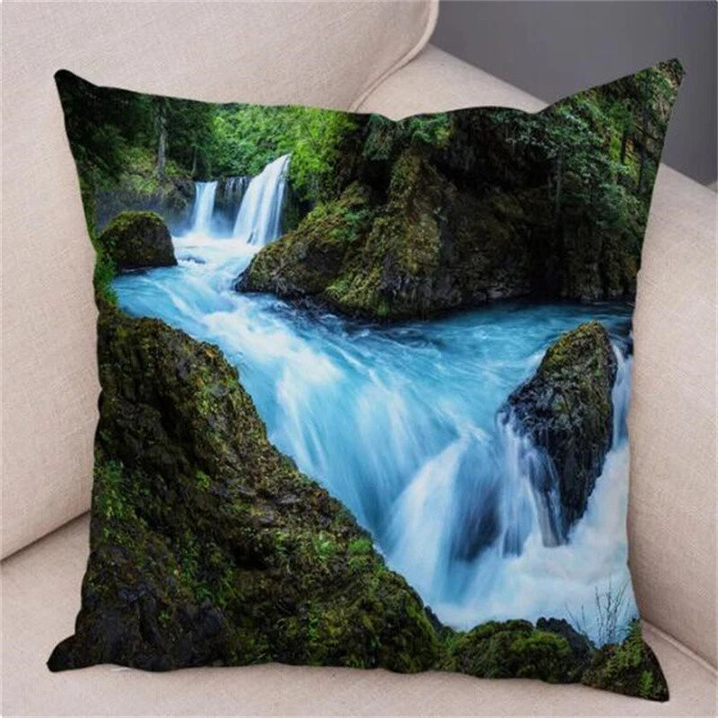 Waterfall Print Pillow Case for Home Sofa Decor Beautiful Scenery Cushion Cover