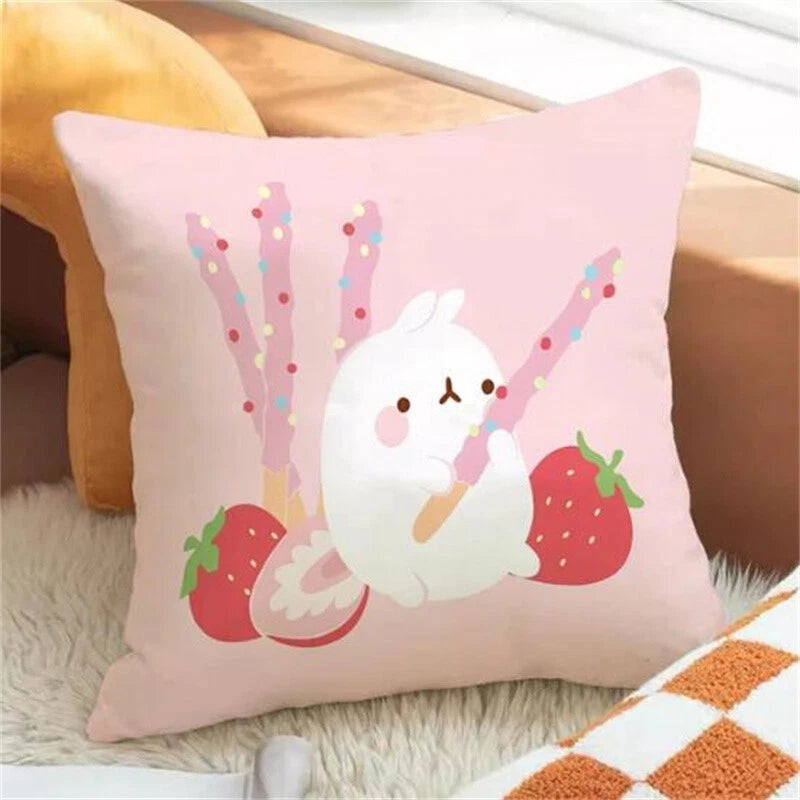 Molang for Short Plush Cushion Cover Sofa Pillowcase Fall Decor Car Anime