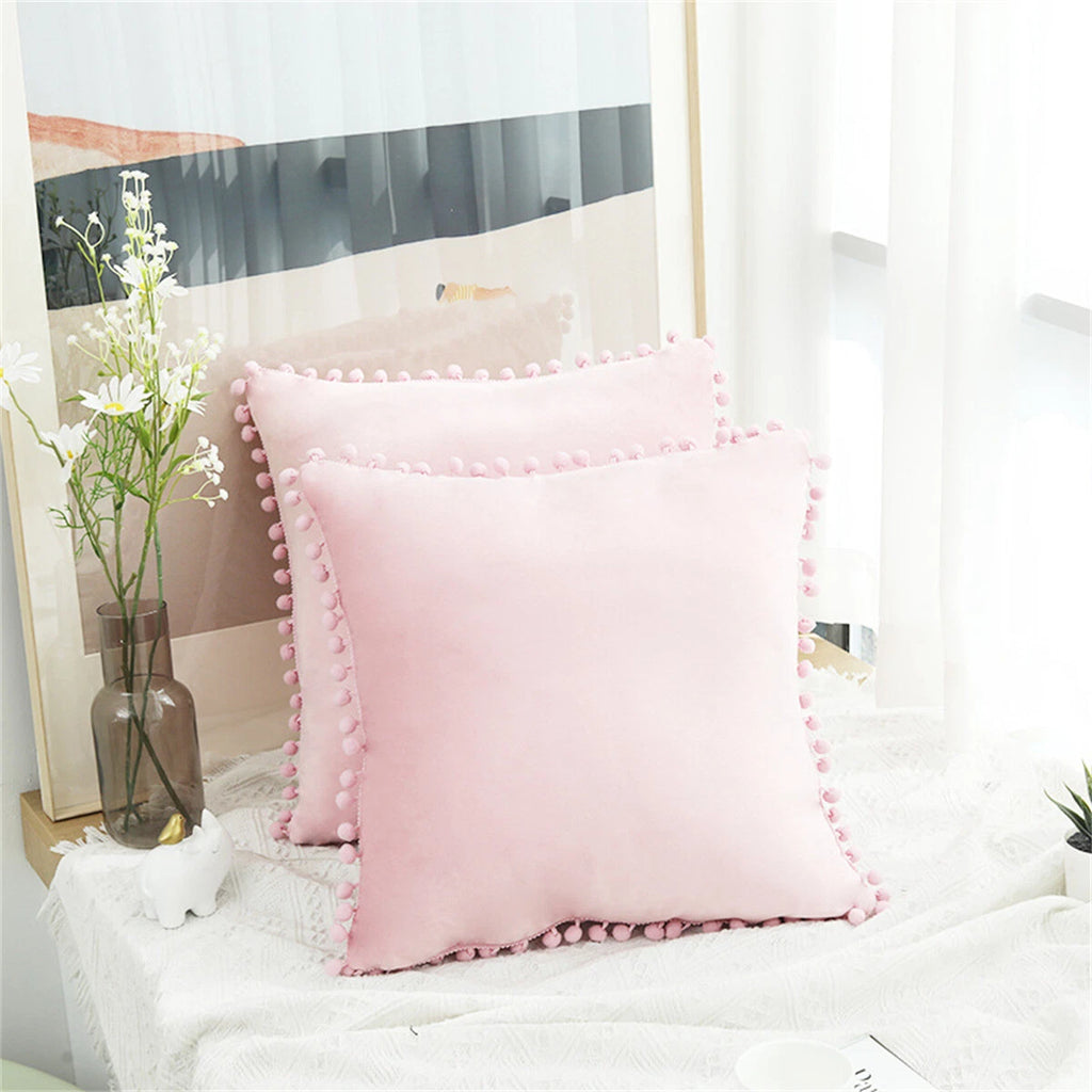 Pom Pom Velvet Cushion Covers Soft Throw Pillow Cases Sofa Car Bed Home Decor