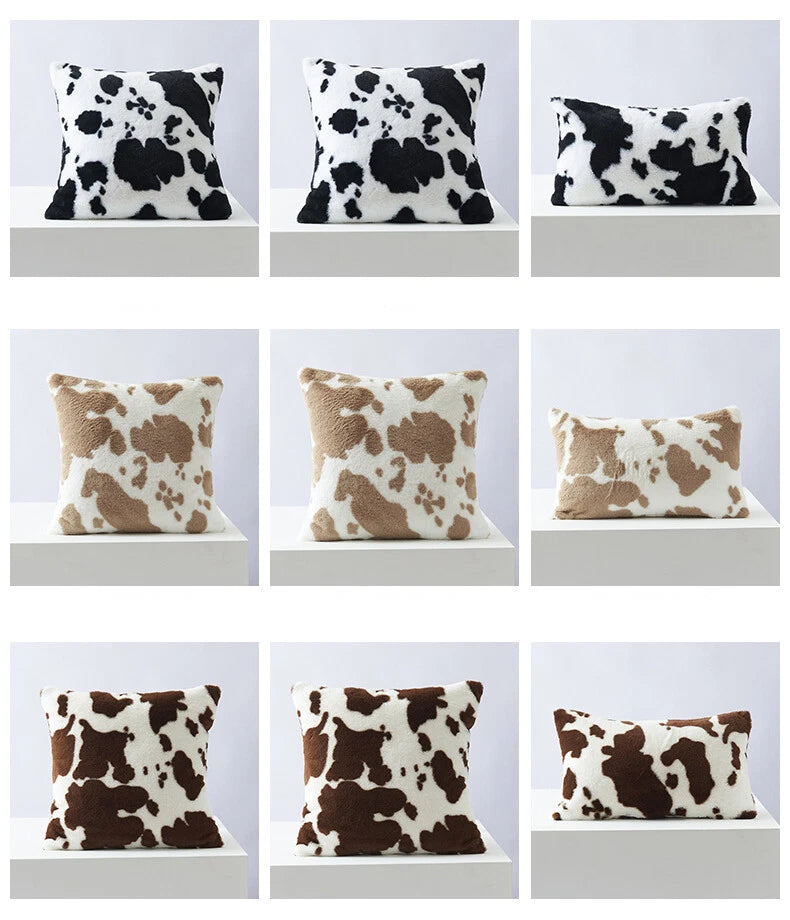 Cow Printing Cushion Cover Soft Plush Throw Sofa Pillow Case Decorative Home Bed