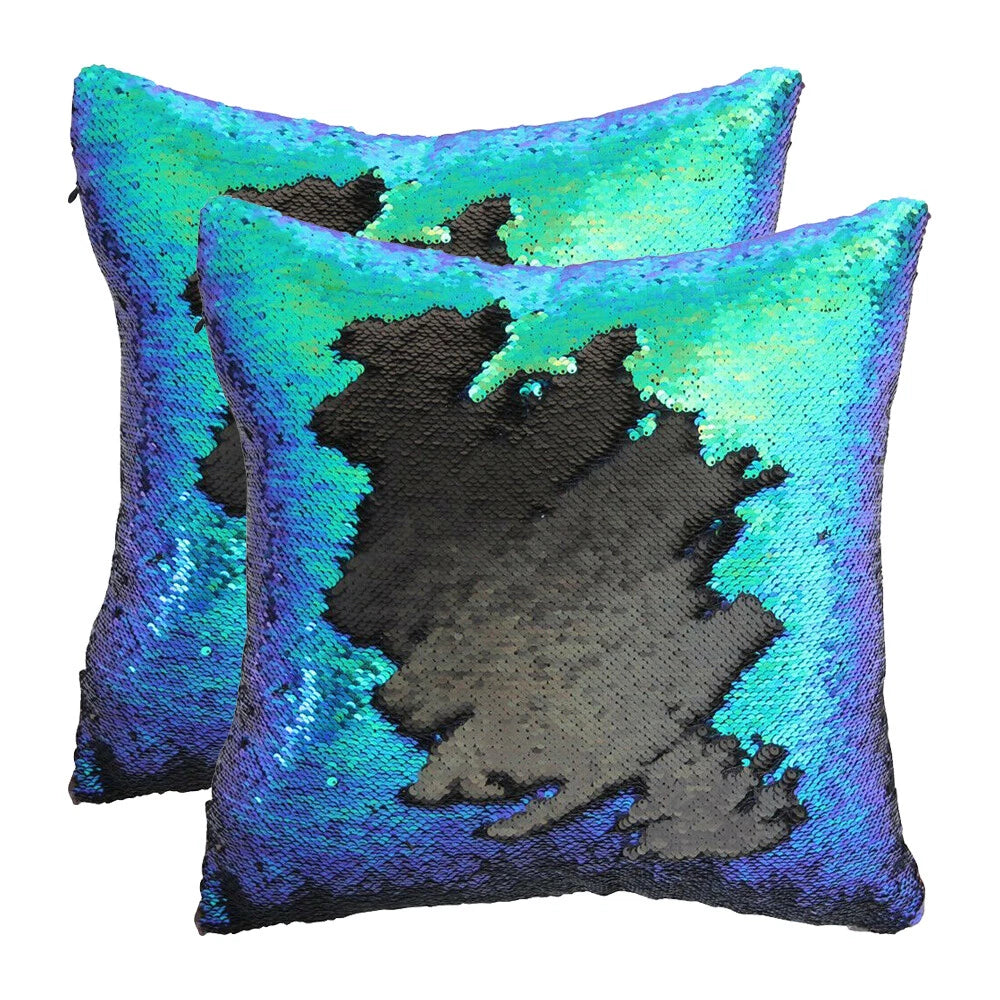 Pillow Cover Mermaid Glitter Sequins Cushion Case Home Sofa Decorative 16" x 16