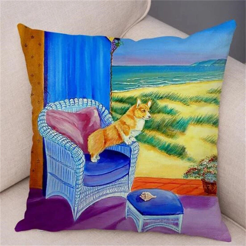 Welsh Corgi Pembroke Cushion Cover for Sofa Decor Cartoon Dog Pillow Case