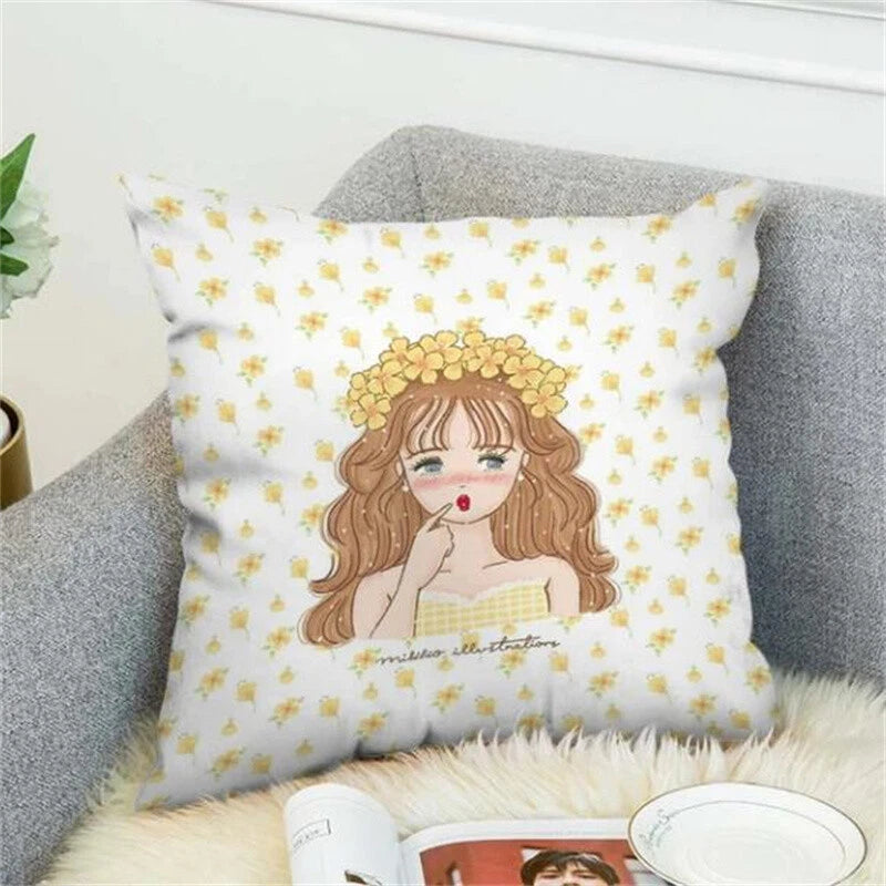 Anime Cartoon Mikko Illustrations Print Cushion Cover Sofa Home Decor Pillowcase