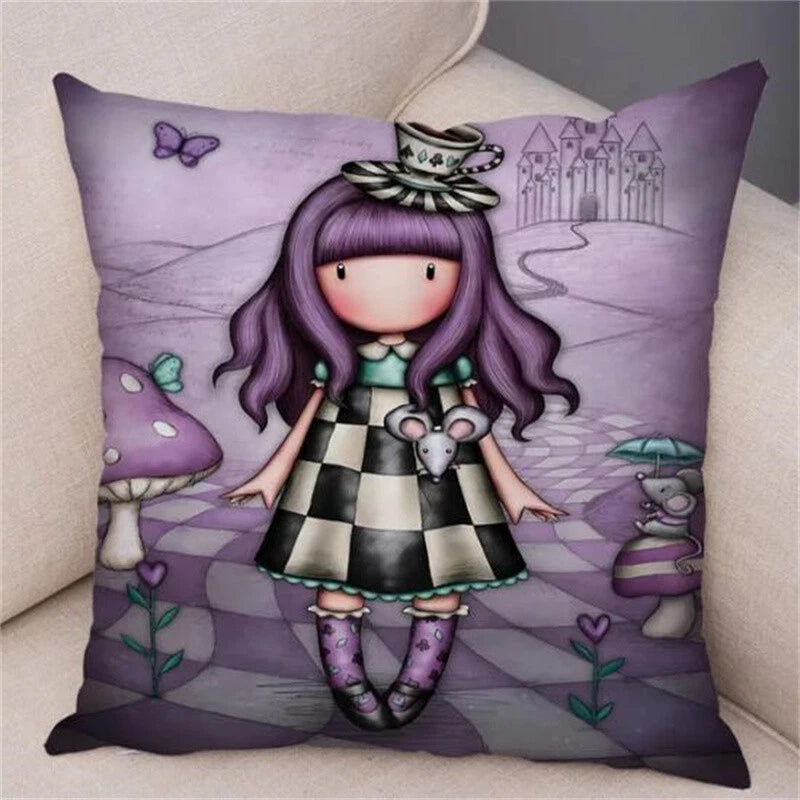 Cute Cartoon Little Girl Pillowcase Cushion Cover for Sofa Home Decor