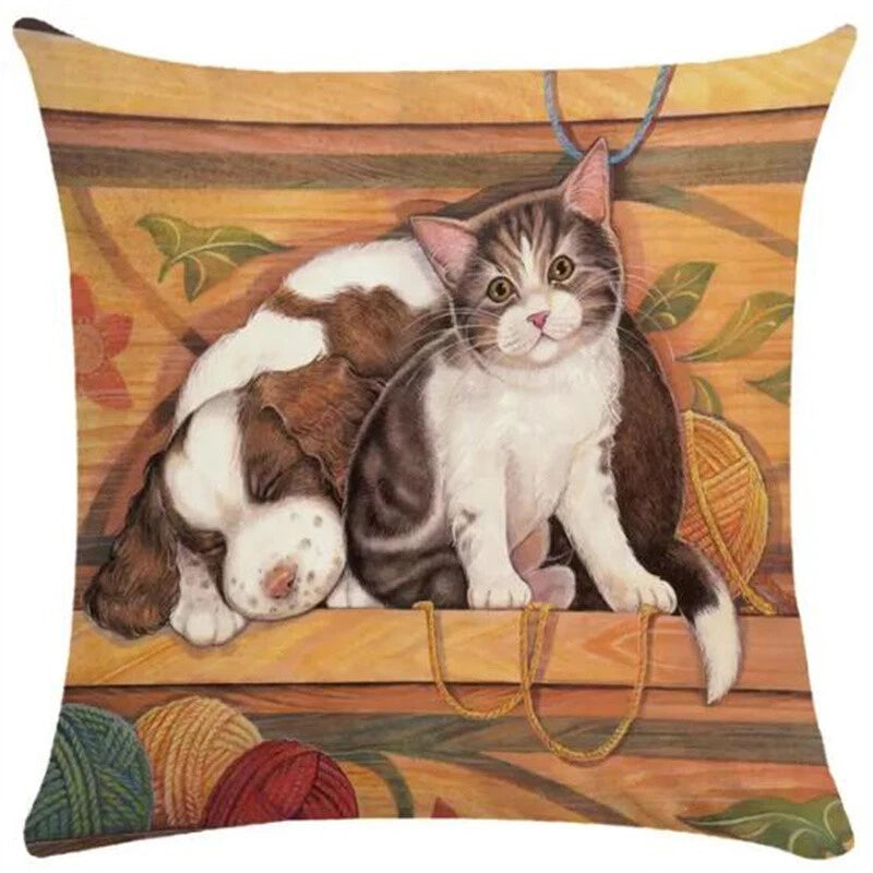 Cute Cat Pillowcase Art Kitty Paint Pillow Cover for Bed Sofa Cushion Home Decor