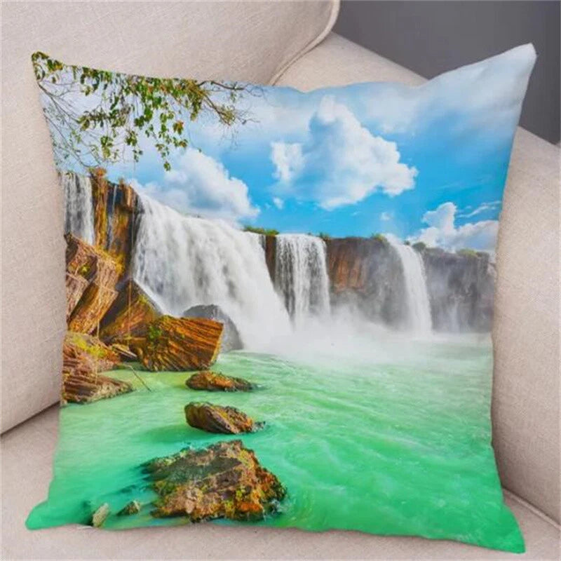 Waterfall Scenery Printed for Home Sofa Room Decor Pillowcase Cushion Cover
