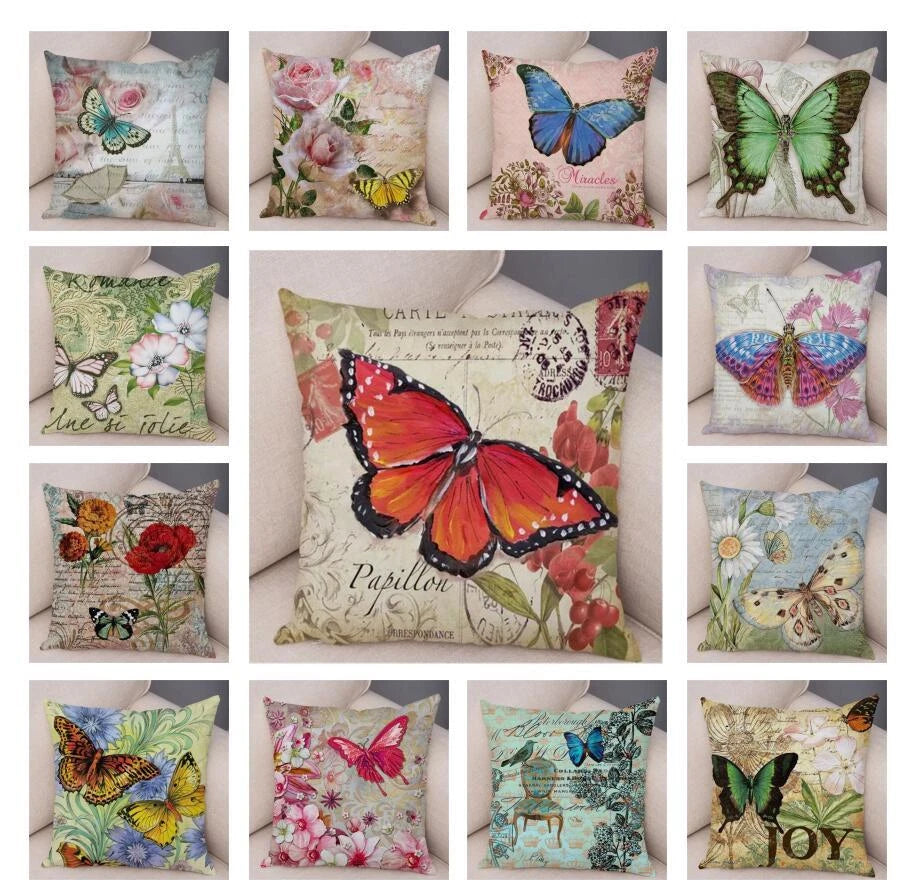 Vintage Butterfly Pillow Case Decor Old Poster Cushion Cover for Sofa Home Car