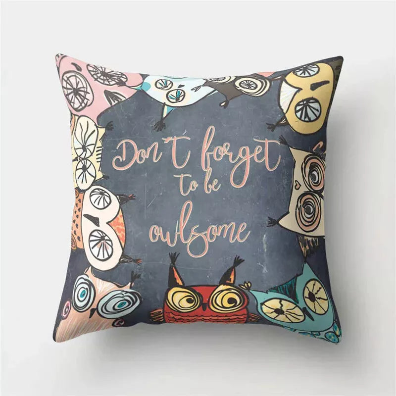 Decorative Sofa Bed Cushion Cover Owl Pattern Polyester Throw Pillow Pillowcase