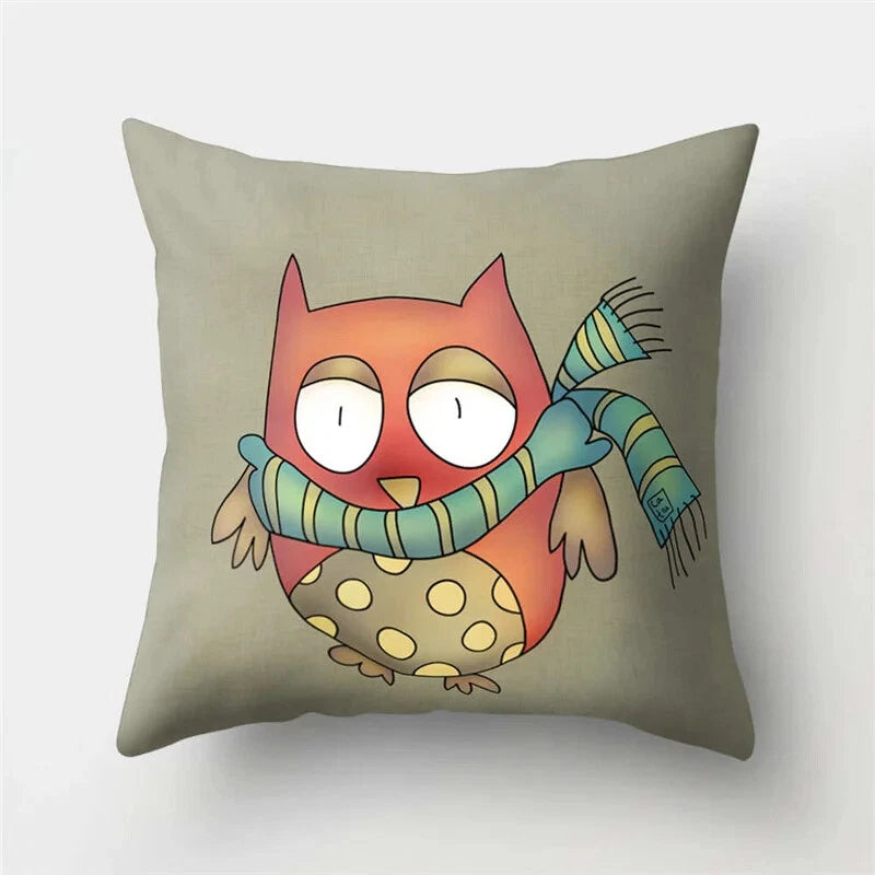 Decorative Sofa Bed Cushion Cover Owl Pattern Polyester Throw Pillow Pillowcase