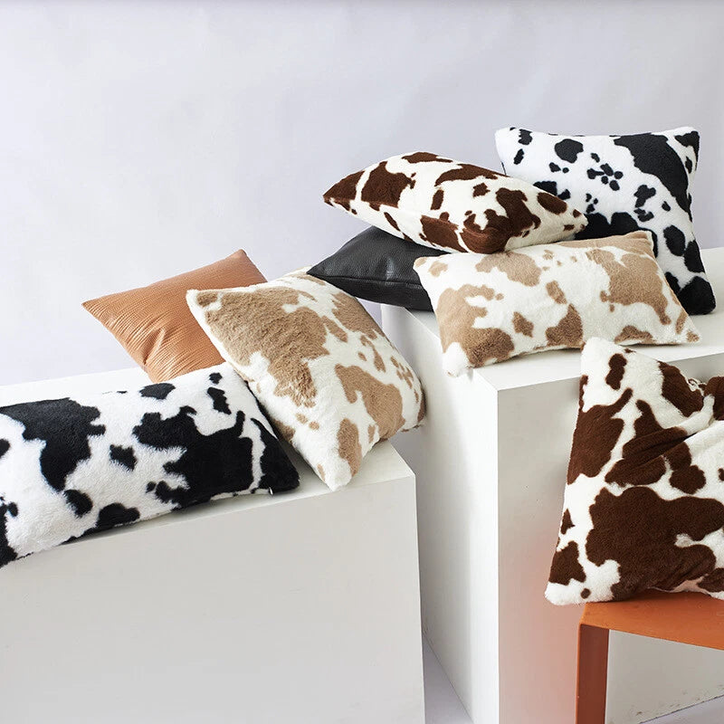 Cow Printing Cushion Cover Soft Plush Throw Sofa Pillow Case Decorative Home Bed