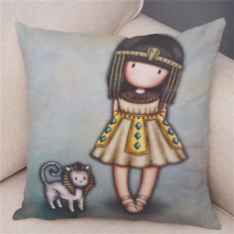 Cute Cartoon Little Girl Pillowcase Cushion Cover for Sofa Home Decor