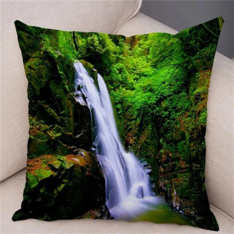 Waterfall Print Pillow Case for Home Sofa Decor Beautiful Scenery Cushion Cover