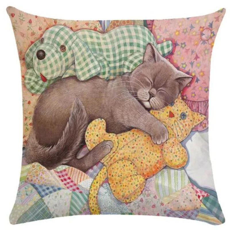 Cute Cat Pillowcase Art Kitty Paint Pillow Cover for Bed Sofa Cushion Home Decor