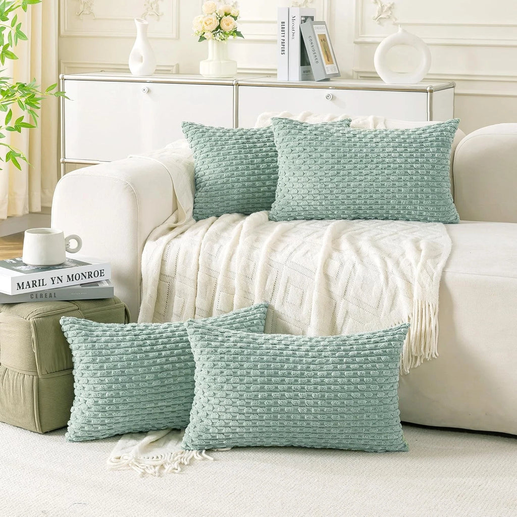 Cozoomy Set of 4 Neutral Decorative Throw Pillow Covers 18x18 Inch Corduroy Pill