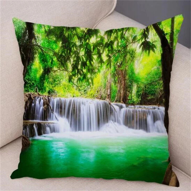 Waterfall Print Pillow Case for Home Sofa Decor Beautiful Scenery Cushion Cover