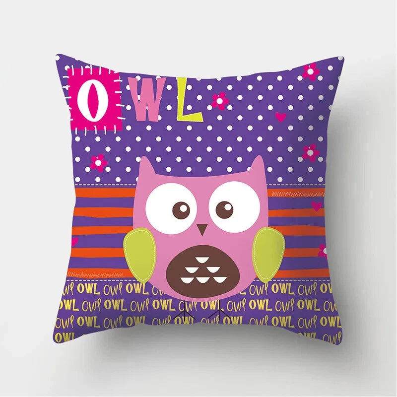 Decorative Sofa Bed Cushion Cover Owl Pattern Polyester Throw Pillow Pillowcase