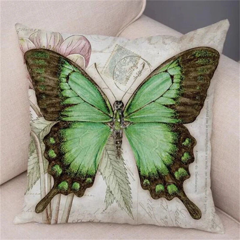 Vintage Butterfly Pillow Case Decor Old Poster Cushion Cover for Sofa Home Car