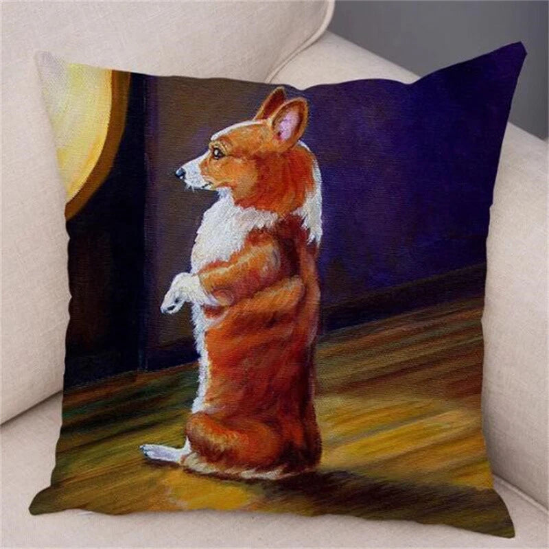 Short Plush Corgi Pembroke Cushion Cover for Sofa Room Decor Dog Pillowcase
