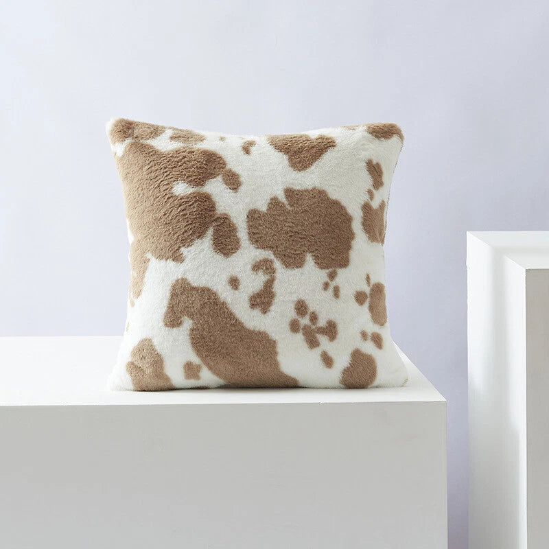 Cow Printing Cushion Cover Soft Plush Throw Sofa Pillow Case Decorative Home Bed